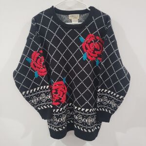Vintage Reference Womens Sweater Size Small Roses Novelty Knit 90s‎ Grannycore